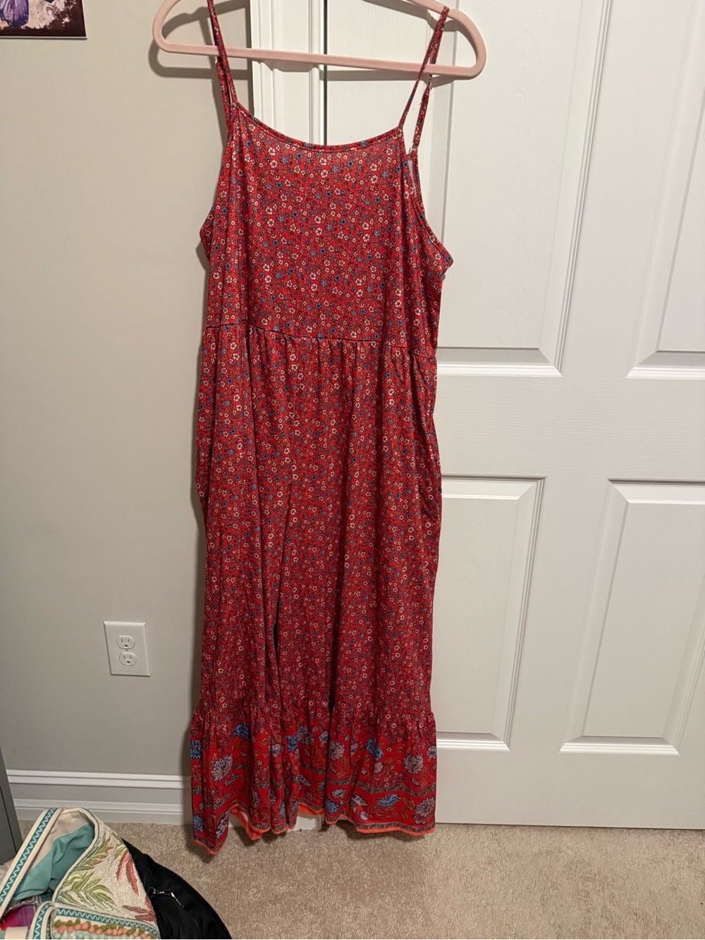 Source Unknown Red Floral Maxi Jumpsuit Romper
